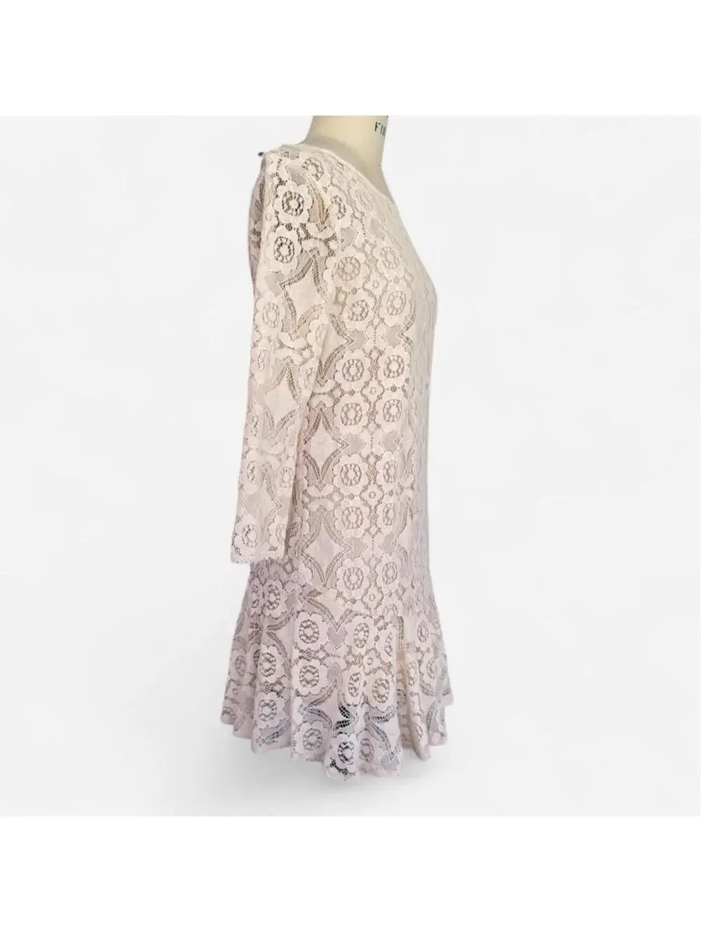 Free People Cream Lace Long Sleeve Boho Cottagecore Shift Dress